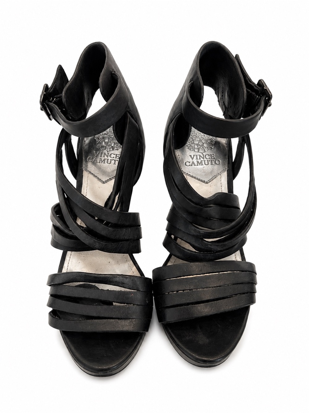 Vince Camuto Black Strappy Ankle Buckle Heels